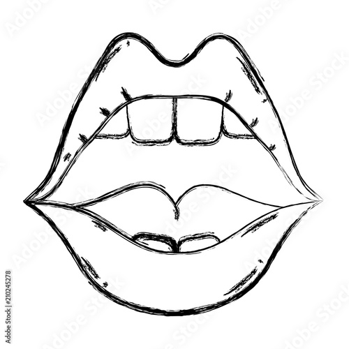 grunge open mouth with teeth and beauty lips