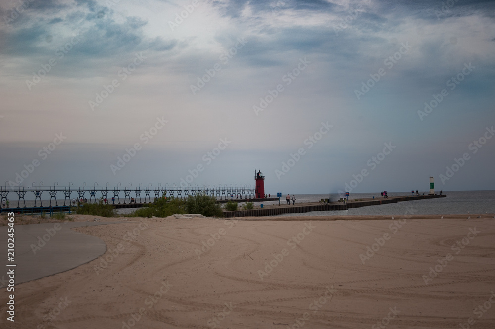 Beach landscape with lighthouse