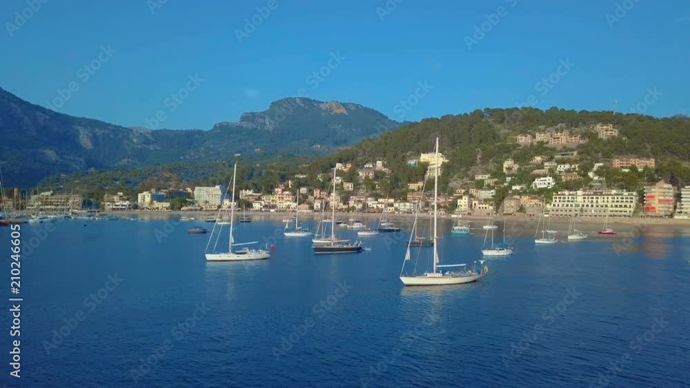 Aerial view of a sailboat near the coast of Majorca, Spain Aerial view of a sailboat near the coast of Majorca, Spain