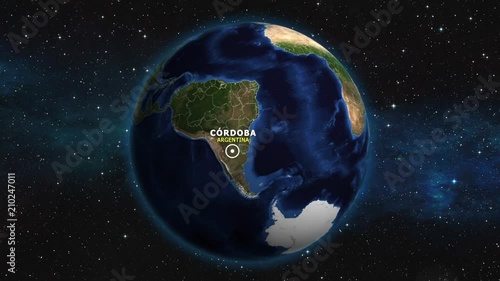 ARGENTINA CORDOBA ZOOM IN FROM SPACE photo