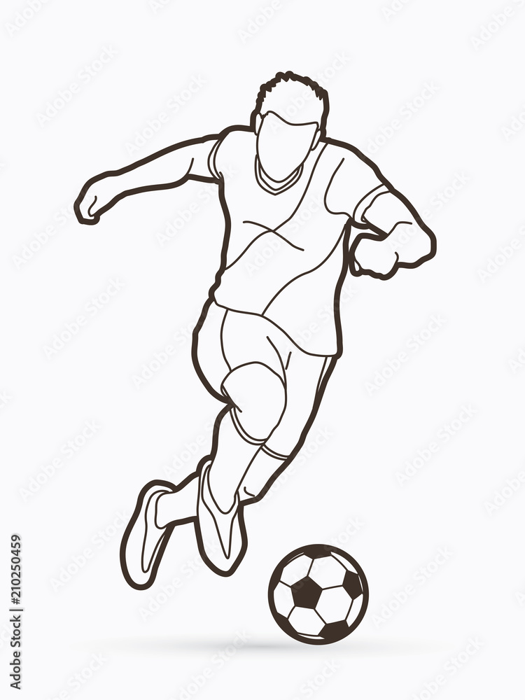 Soccer player shooting a ball action outline graphic vector Soccer player shooting a ball action outline graphic vector