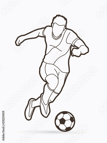 Soccer player shooting a ball action outline graphic vector