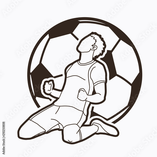 Soccer player the winner action outline graphic vector