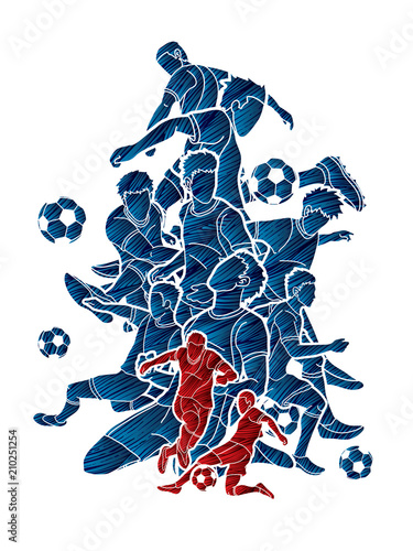 Soccer player team composition designed using grunge brush graphic vector.