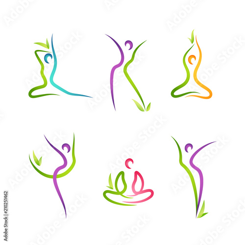 Vector set of 6 colorful figures with plant elements