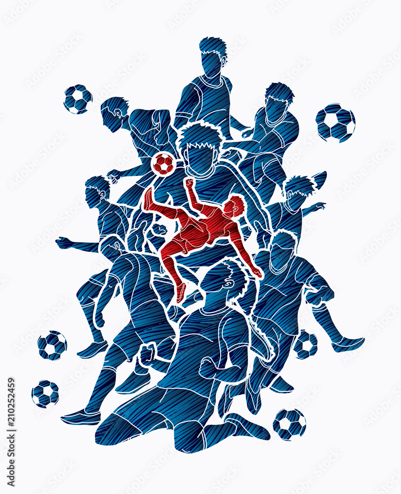 Fototapeta premium Soccer player team composition designed using grunge brush graphic vector.