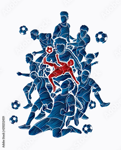Soccer player team composition designed using grunge brush graphic vector.