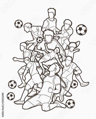 Soccer player team composition outline graphic vector.