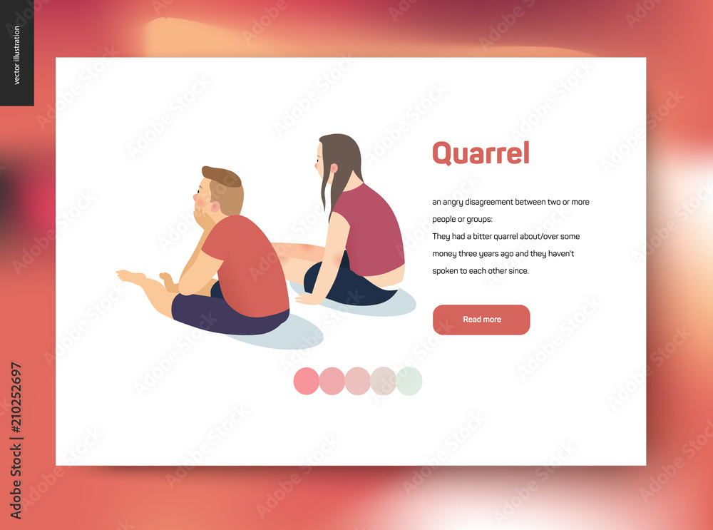 Quarrel vector concept illustration - a scene with a young couple sitting in a silence turning away from each other after a conflict, web template Quarrel vector concept illustration - a scene with a young couple sitting in a silence turning away from each other after a conflict, web template