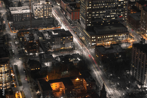 Nighttime City Streets In Downtown Seattle