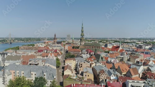 Petera Baznica Riga city Church buildings Old Down Town Drone flight photo