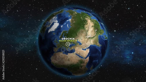 MOLDAVA REPUBLIC OF DROCHIA ZOOM IN FROM SPACE photo