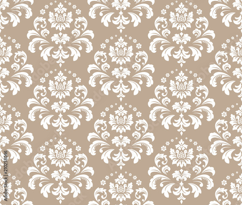Wallpaper in the style of Baroque. Seamless vector background. White and beige floral ornament. Graphic pattern for fabric, wallpaper, packaging. Ornate Damask flower ornament
