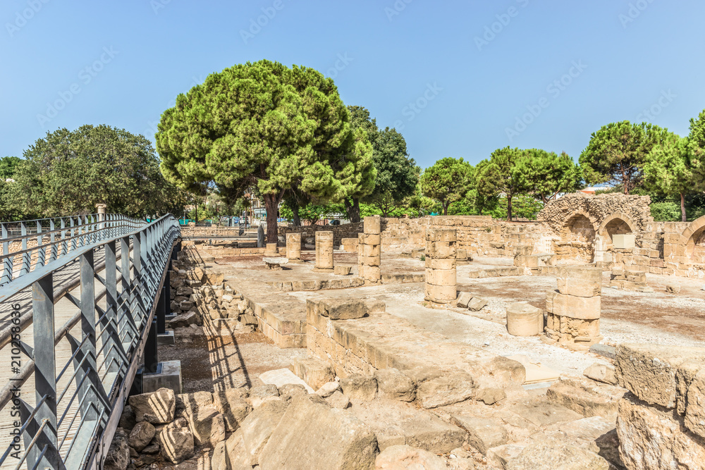 Ancient Roman ruins in the archaeological park of Paphos, Cyprus.