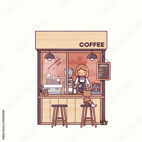 Barista and Cat in Coffee Shop Vector Illustration © Buttersugar104