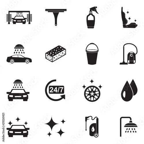 Car Wash Icons. Black Flat Design. Vector Illustration.