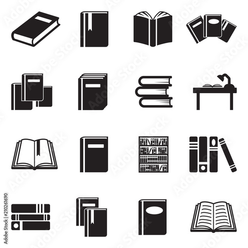 Books Icons. Black Flat Design. Vector Illustration.