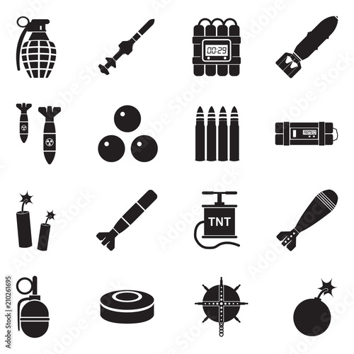 Bombs And Explosives Icons. Black Flat Design. Vector Illustration. photo