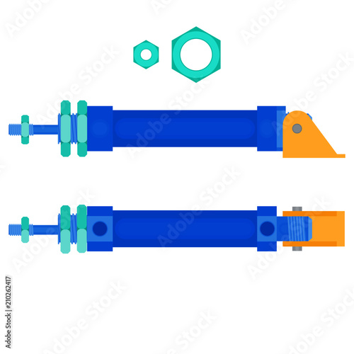 Illustration of Blue Pneumatic Cylinder with View Projection