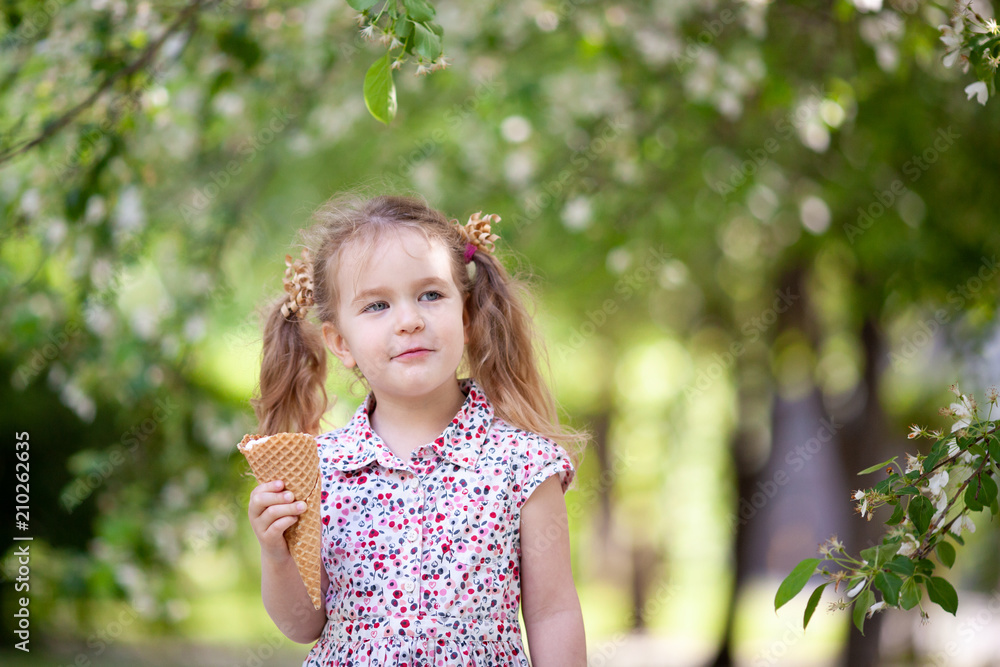 Little cute girl walking in summer park Little cute girl walking in summer park