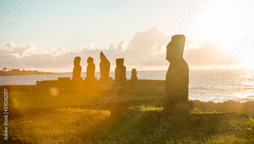 Sunset on Easter Island with Moai photo