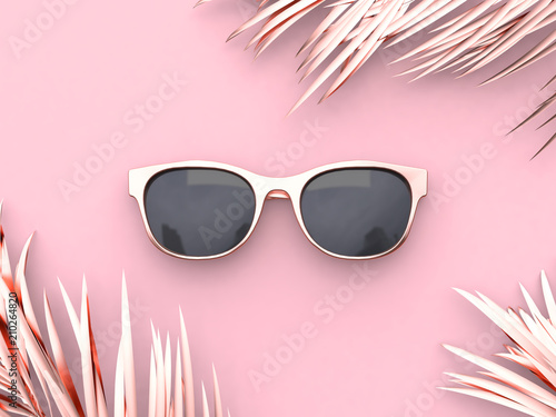 Pink scene abstract sunglasses summer concept 3d rendering