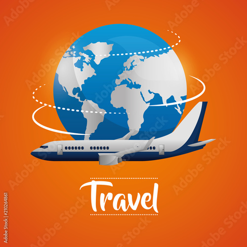 travel around the world airplane going around the world vector illustration
