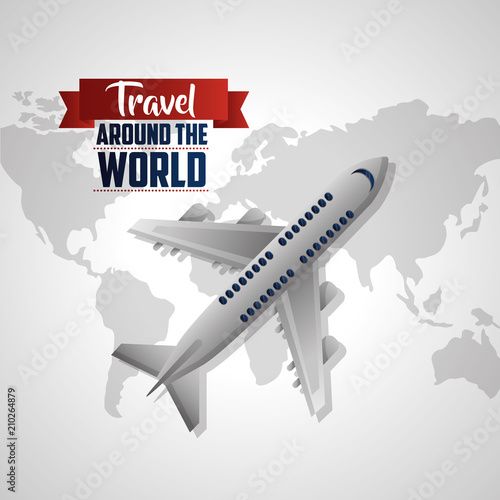 travel around the world grunge map background airplane in air vector illustration