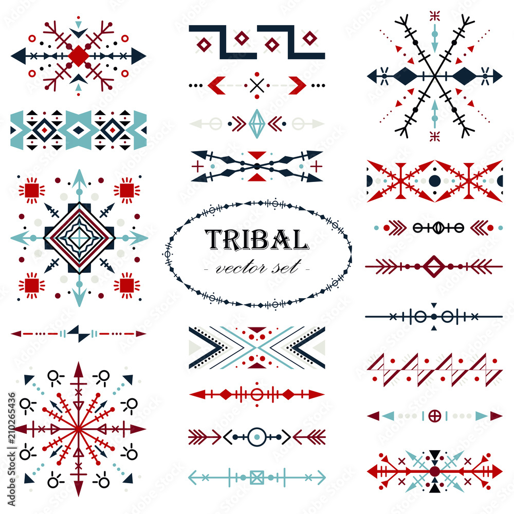 Colorful traditional vector set. Brush set in tribal style. Stock ...