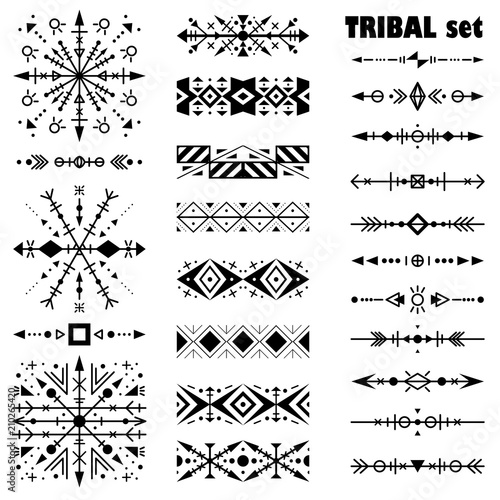 Black-and-white ethnic vector set. Brush set in tribal style.