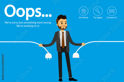 Web page errorand icons,businessman with unconnected wires