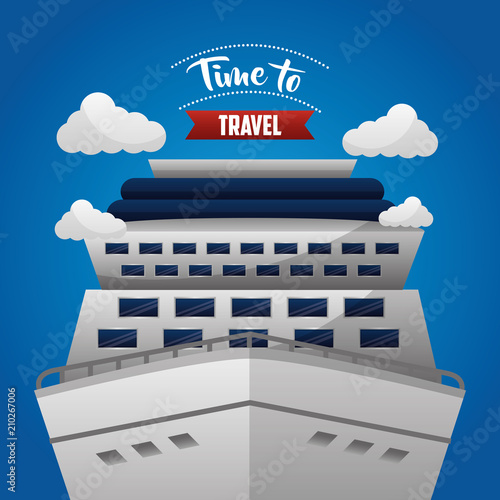 time to travel sky clouds cruise trip sea vector illustration