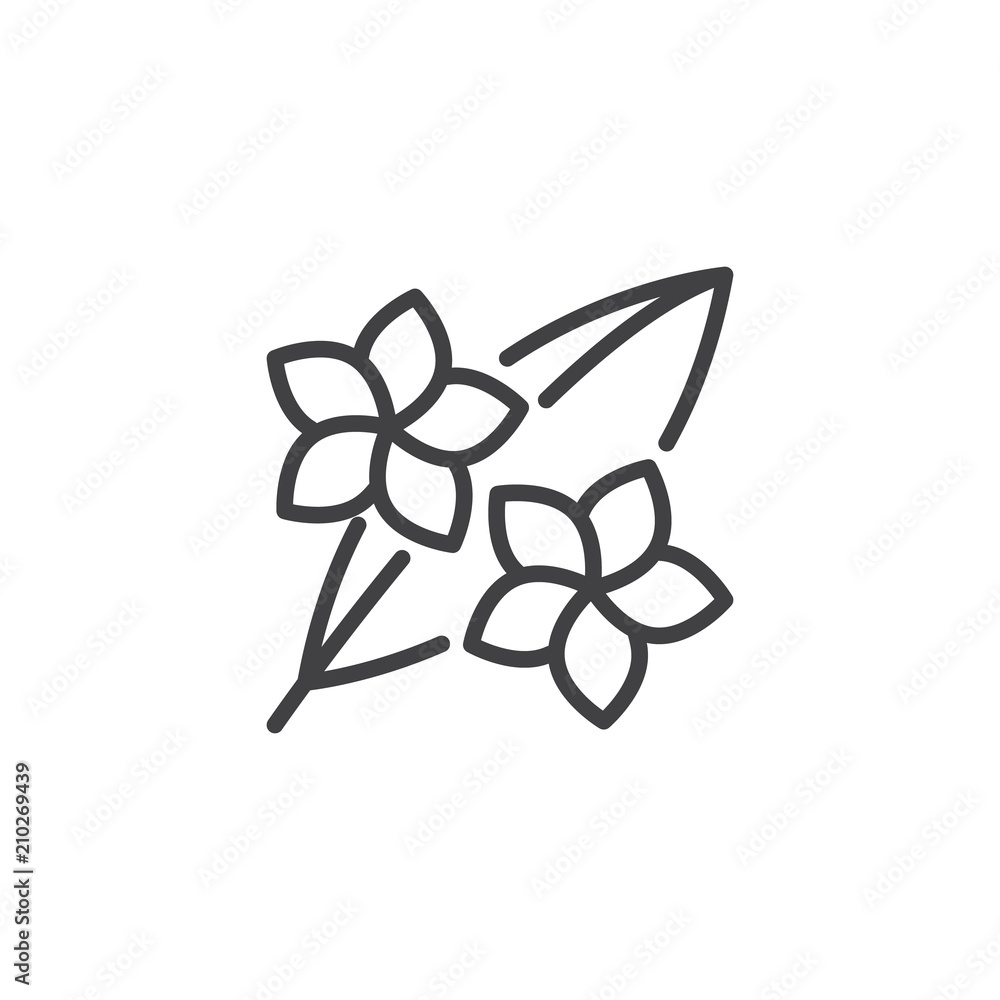 Flowers with leaf outline icon. linear style sign for mobile concept and web design. Beautiful flower simple line vector icon. Symbol, logo illustration. Pixel perfect vector graphics Flowers with leaf outline icon. linear style sign for mobile concept and web design. Beautiful flower simple line vector icon. Symbol, logo illustration. Pixel perfect vector graphics