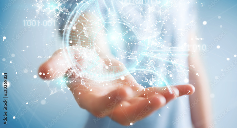 Businessman using digital artificial intelligence interface 3D rendering Businessman using digital artificial intelligence interface 3D rendering