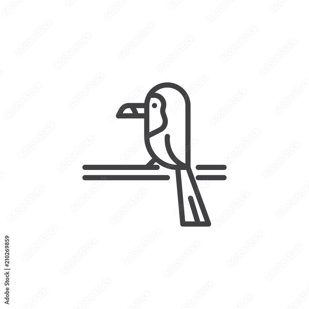 Toucan bird on a branch outline icon. linear style sign for mobile concept and web design. Exotic bird simple line vector icon. Symbol, logo illustration. Pixel perfect vector graphics Toucan bird on a branch outline icon. linear style sign for mobile concept and web design. Exotic bird simple line vector icon. Symbol, logo illustration. Pixel perfect vector graphics