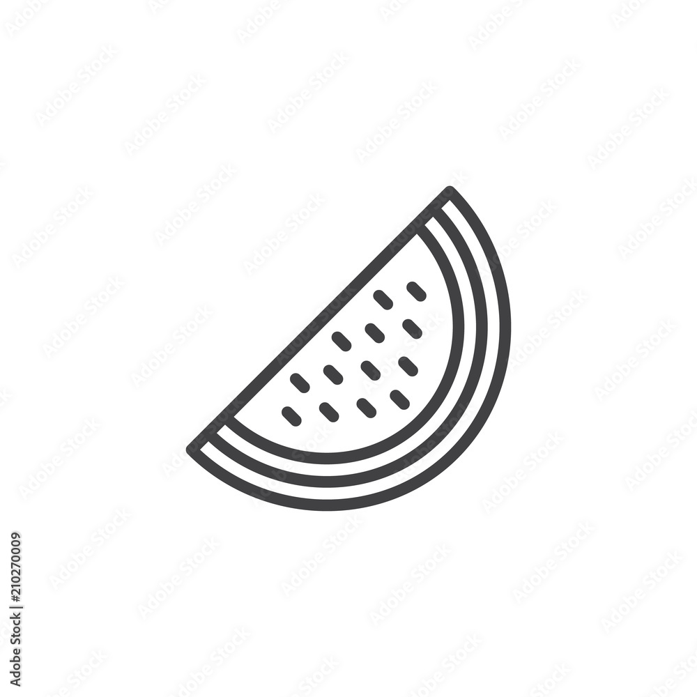 Watermelon slice outline icon. linear style sign for mobile concept and web design. Summer fruit simple line vector icon. Symbol, logo illustration. Pixel perfect vector graphics Watermelon slice outline icon. linear style sign for mobile concept and web design. Summer fruit simple line vector icon. Symbol, logo illustration. Pixel perfect vector graphics