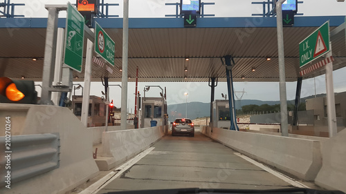 toll station in afternoon light in Ioania highway greece