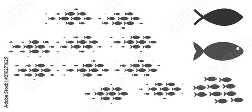 Fish school of fish halftone collage. Vector fish pictograms are organized into school of fish collage. Fishery design concept.