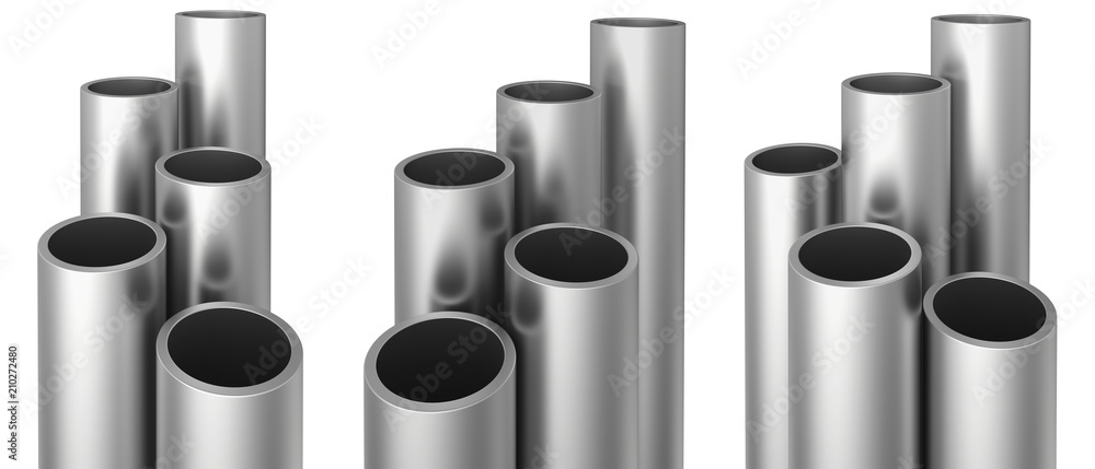 Set of metallic pipes. Isolated on white background. Stock 3d illustration Set of metallic pipes. Isolated on white background. Stock 3d illustration