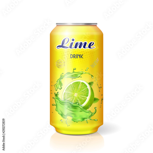 Lime soft drink can Lemonade package design