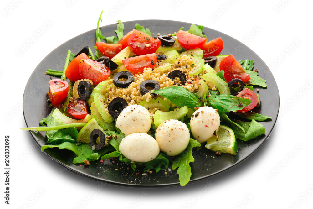 Plate with quinoa salad on white background Plate with quinoa salad on white background