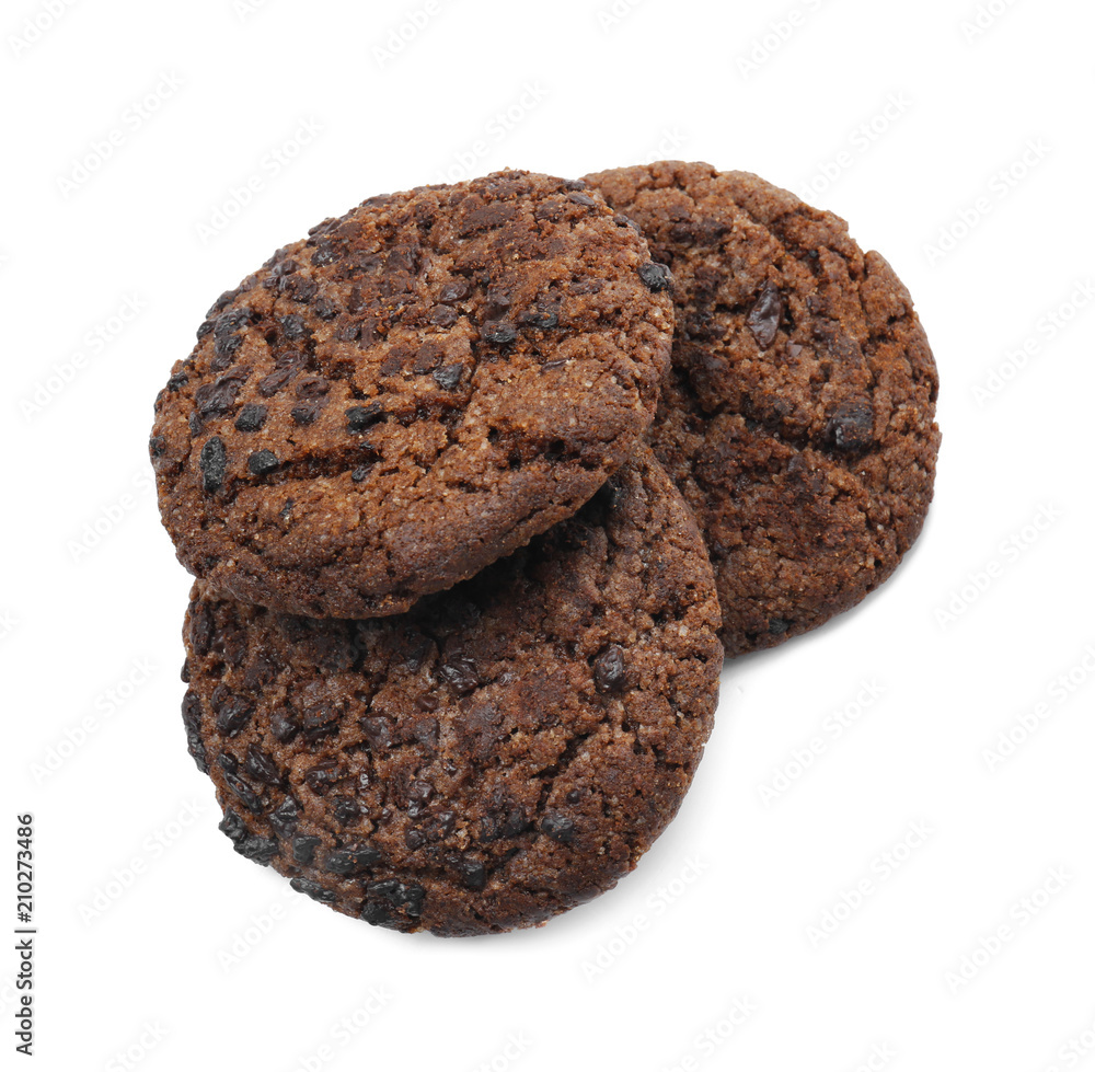 Delicious chocolate cookies on white background Delicious chocolate cookies on white background