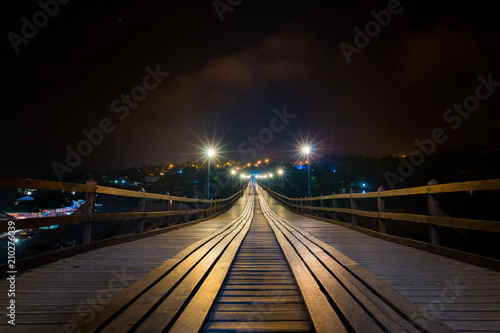View of the long wooden bridge at night and star Light in sangkhlaburi kanchacaburi THAILAND © BBbirdZ
