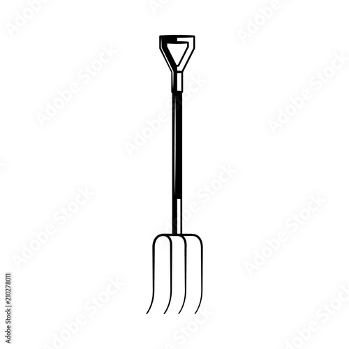 Fotografia, Obraz Hand rural fork monochrome silhouette - gardening and farming tool to lift and pitch or throw loose material isolated on white background