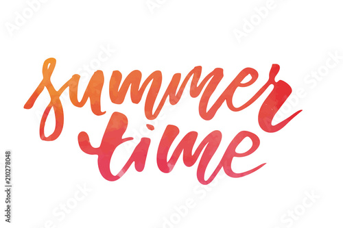Lettering with phrase summer time. Vector illustration. watercolor