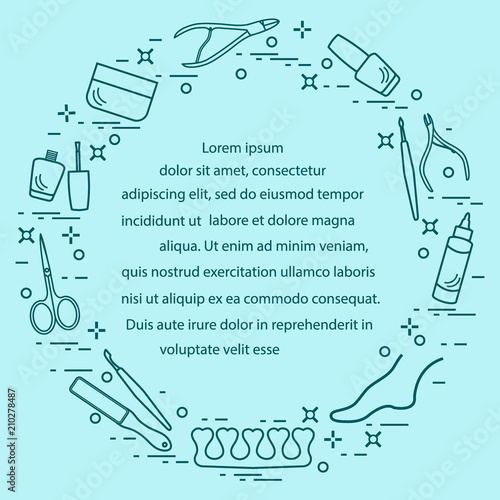 Silhouette of manicure and pedicure tools and products for beauty and care.