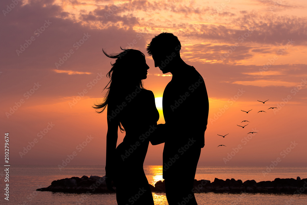 lovers at dawn on the sea