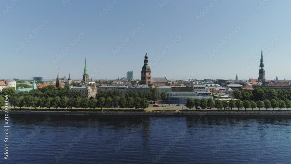 Slowmotion Riga City Bridges drone Flight Old town air flight with buildings and cars near daugava river and Library Slowmotion Riga City Bridges drone Flight Old town air flight with buildings and cars near daugava river and Library