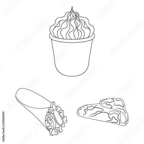 Fast food outline icons in set collection for design.Food from semi-finished products vector symbol stock web illustration.