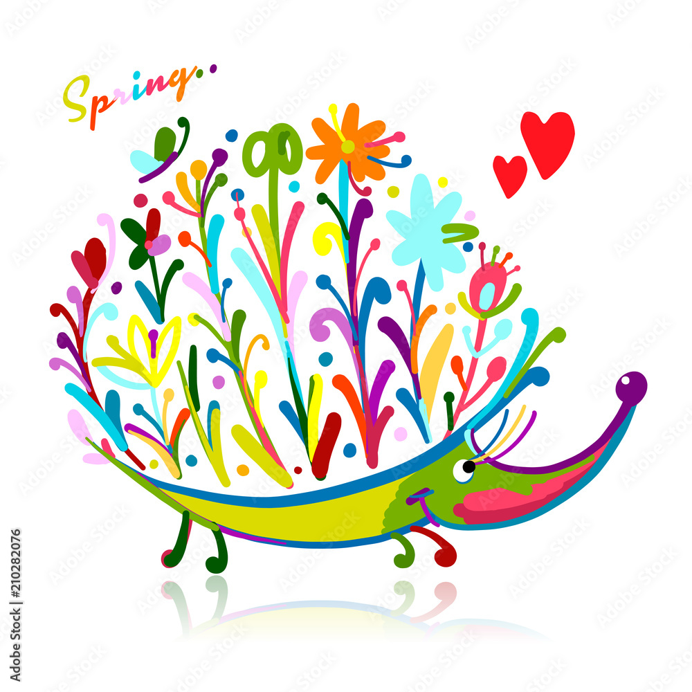 Fototapeta premium Floral hedgehog, logo set for your design
